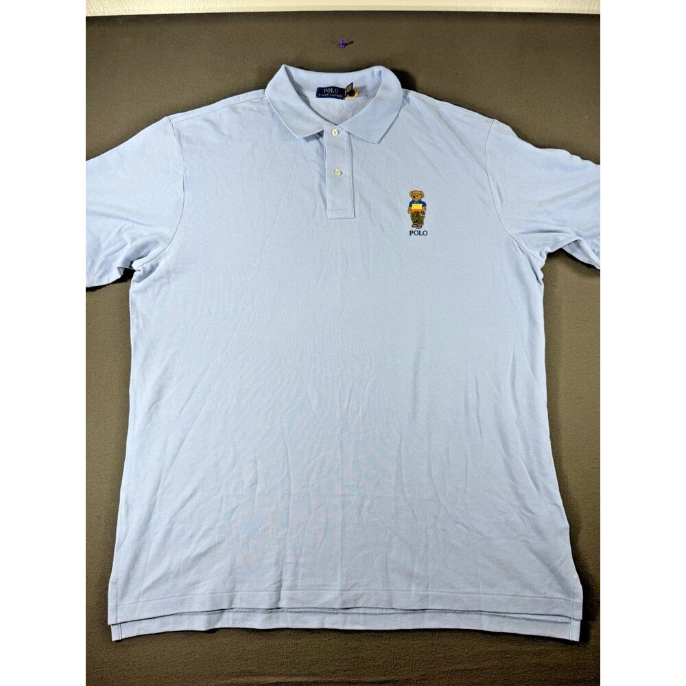 Polo Ralph Lauren Polo Shirt Mens 2XLT Tall Blue Pique Polo Bear Short Sleeve